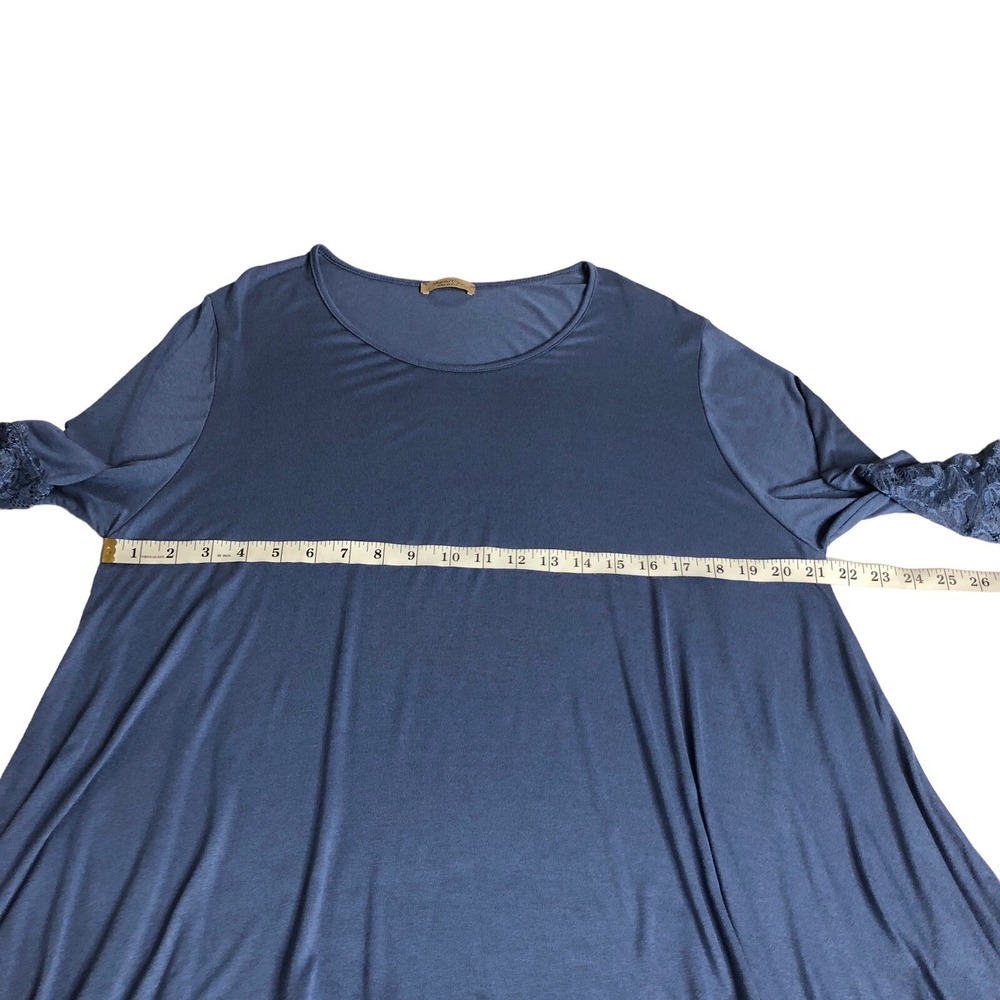 Beyond Capri Tunic Top Womens OS Blue Oversized Lace Hem Lagenlook Boho Italy - Picture 14 of 16
